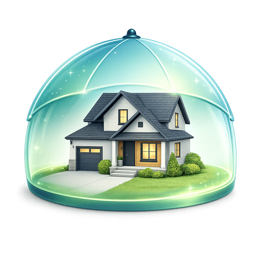3D illustration of a house under a protective shield representing a HELOC used as a financial cushion