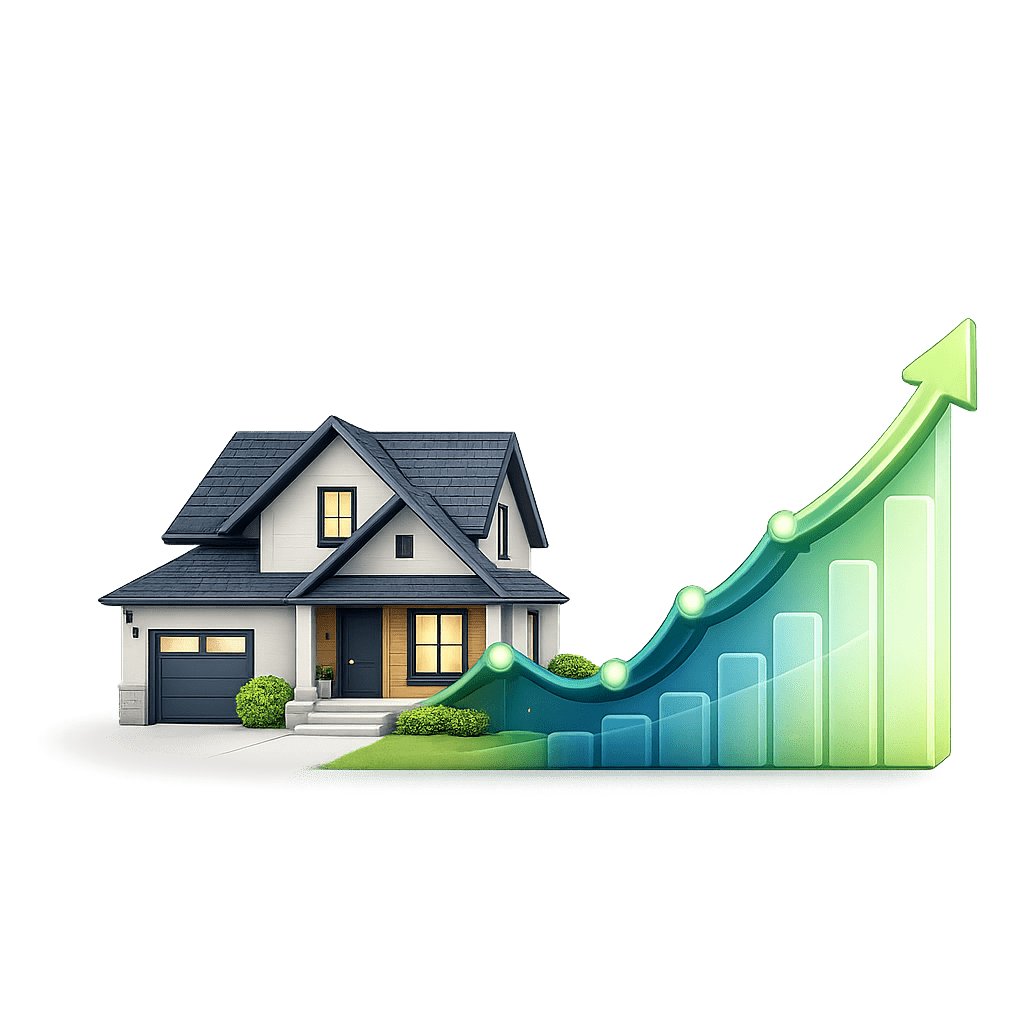 3D illustration of a house with a smoothing line graph representing a HELOC used to manage irregular income
