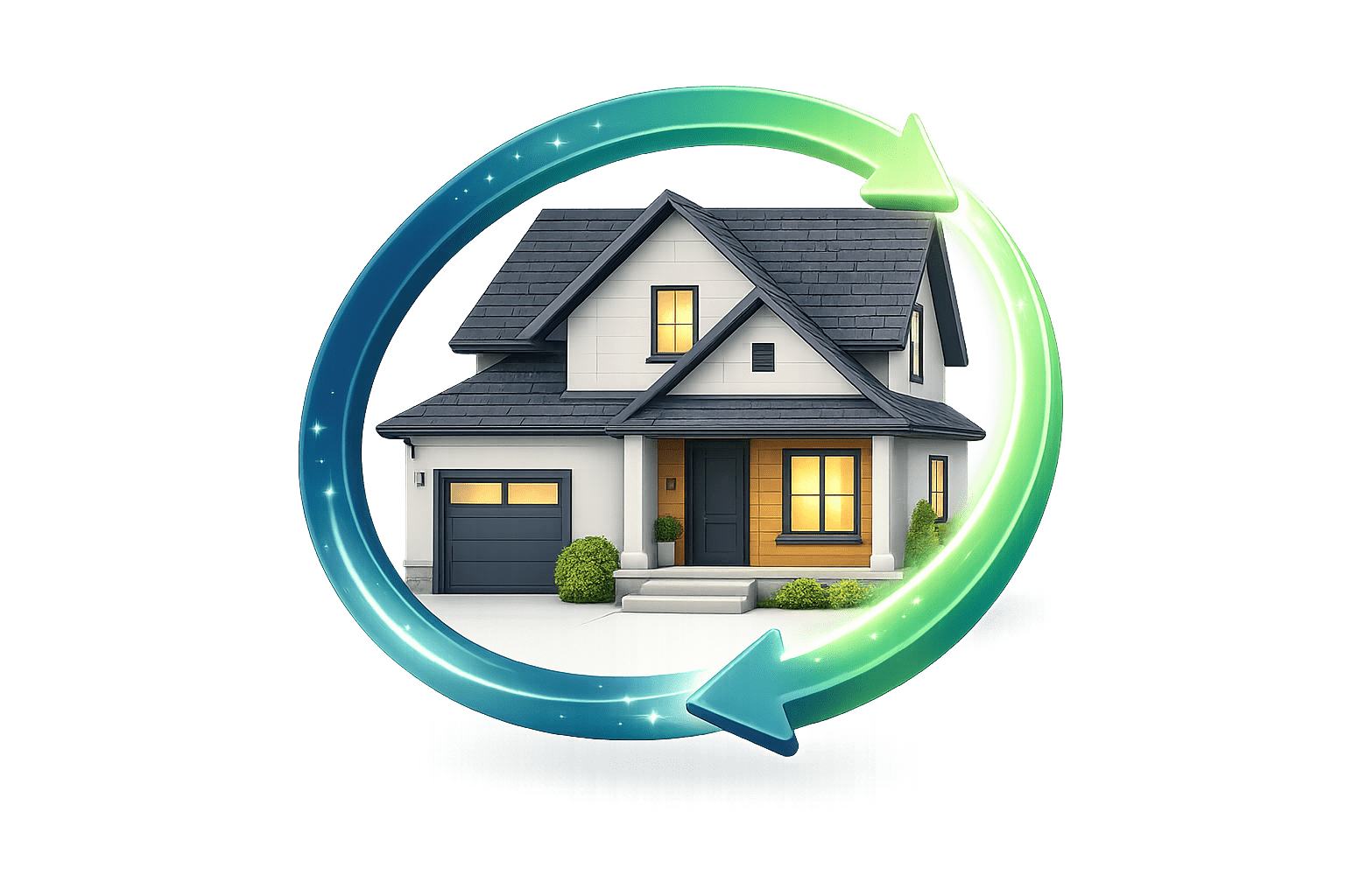 3D illustration of a house with a revolving arrow representing flexible HELOC access