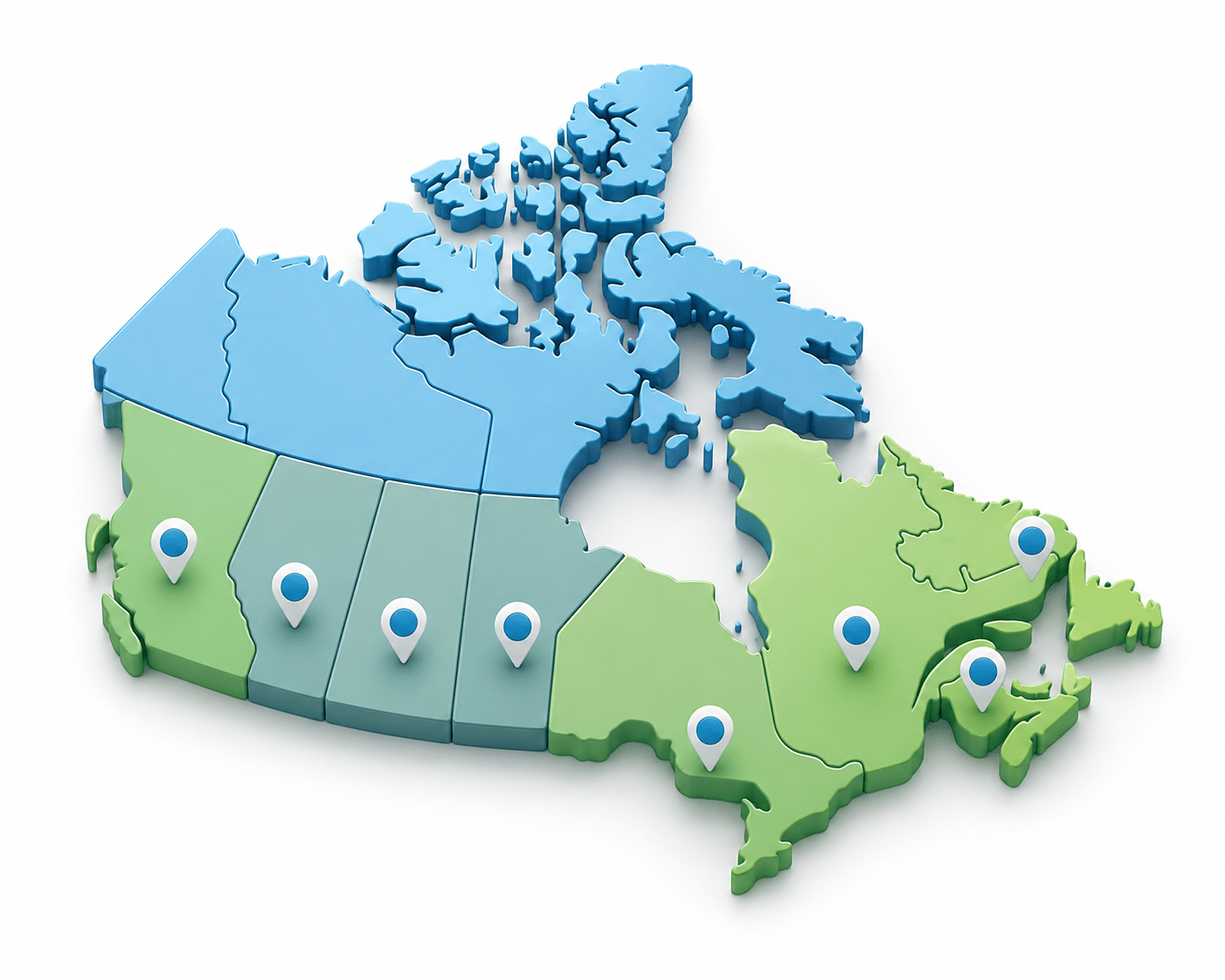 Stylized map of Canada showing the provinces where reverse mortgages are available