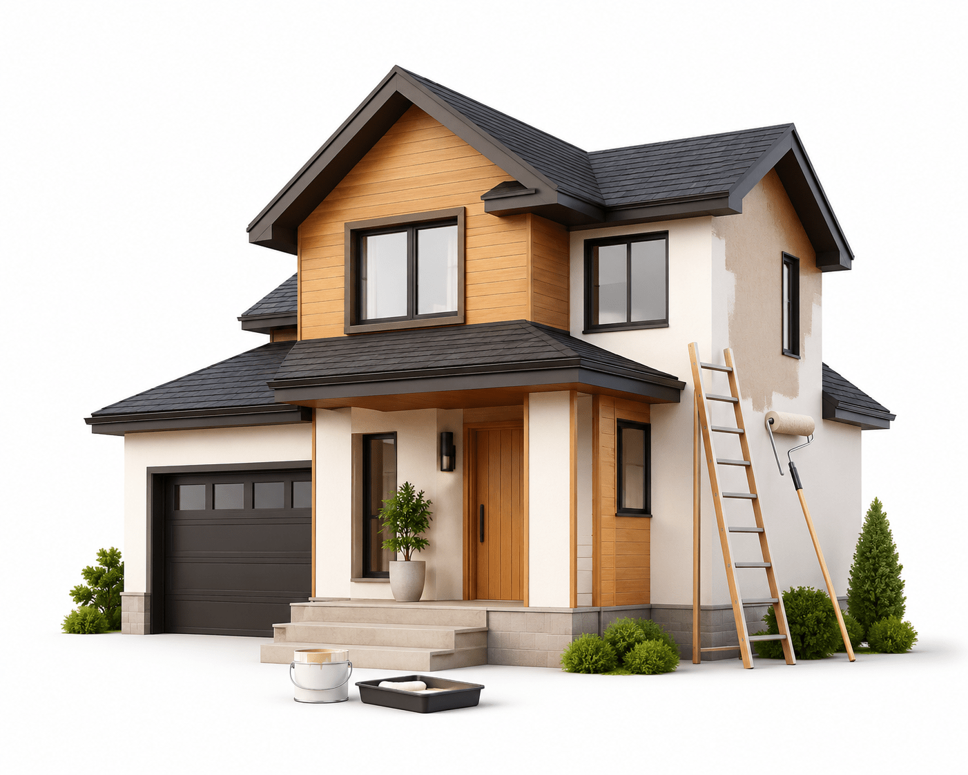 3D illustration of a house under renovation representing a home equity loan used for home improvements