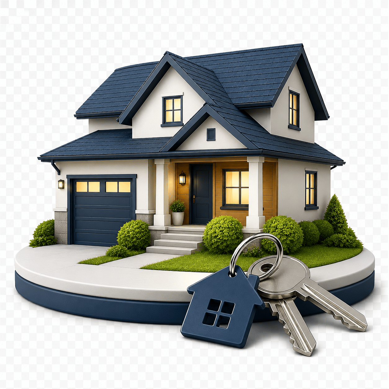 3D illustration of a house with keys representing the homeowner keeping ownership with a reverse mortgage
