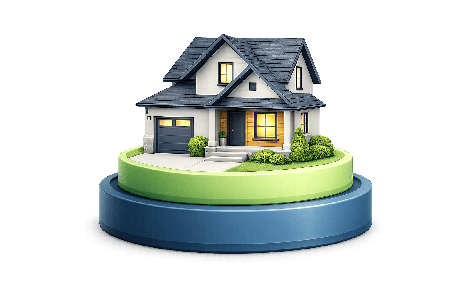 3D illustration of a house on two stacked tiers representing a first and second mortgage